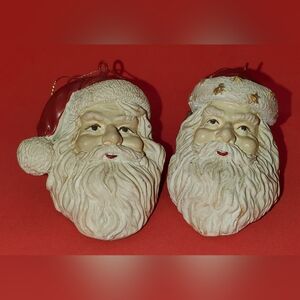 2 Resin Santa Claus 🎅 Head Christmas Ornaments